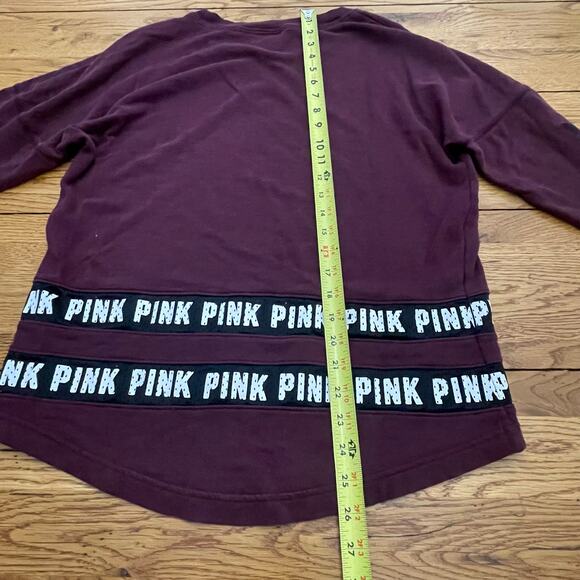 Victoria’s Secret PINK Maroon Long Sleeve Crewneck Shirt Sz S PINK Spellout - Picture 6 of 9
